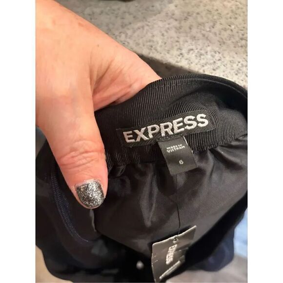 Express NWT 6 blue/black color-block full skater mini skirt w/side pockets - Picture 3 of 5